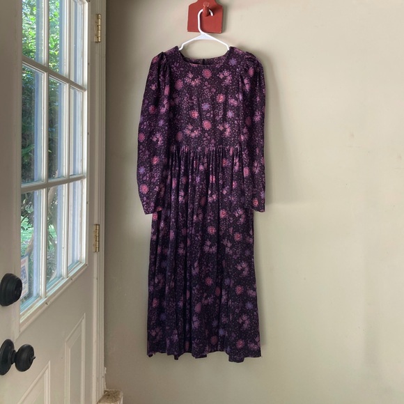 Vintage Laura Ashley Purple Floral Corduroy Puff Sleeve Dress 8 - Picture 2 of 7